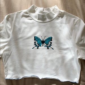 Mock Neck Butterfly Tee from SHEIN